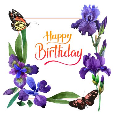 Kır çiçeği Iris çiçek çerçeve izole bir suluboya tarzında.