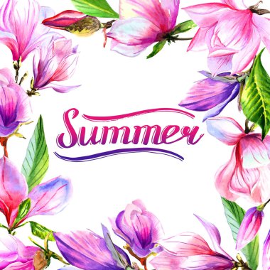 Kır çiçeği Manolya çiçek çerçeve izole bir suluboya tarzında.