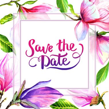 Kır çiçeği Manolya çiçek çerçeve izole bir suluboya tarzında.