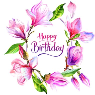 Kır çiçeği Manolya çiçek çerçeve izole bir suluboya tarzında.