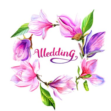 Kır çiçeği Manolya çiçek çelenk izole bir suluboya tarzında.