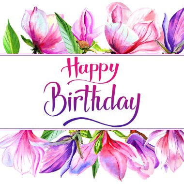 Kır çiçeği Manolya çiçek çerçeve izole bir suluboya tarzında.