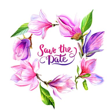 Kır çiçeği Manolya çiçek çelenk izole bir suluboya tarzında.