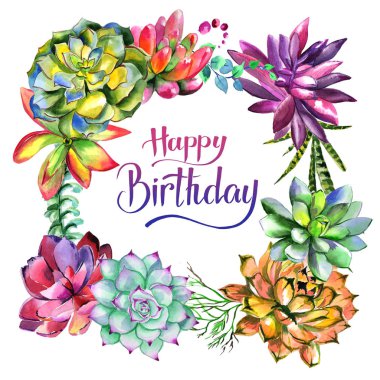 Kır çiçeği succulentus izole bir suluboya tarzında çerçeve çiçek.