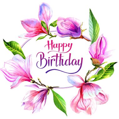 Kır çiçeği Manolya çiçek çerçeve izole bir suluboya tarzında.