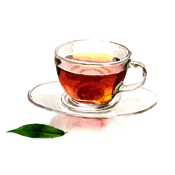 Cup of tee with olive tree in a watercolor style isolated. — Stock Photo, Image