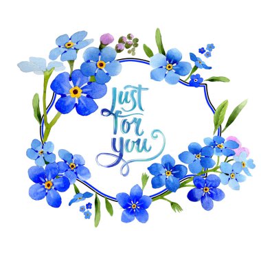 Kır çiçeği myosotis arvensis çiçek çelenk izole bir suluboya tarzında.