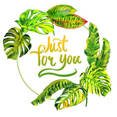 Tropikal Hawaii palmiye ağacı çerçeve izole bir suluboya tarzında bırakır..