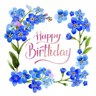 Kır çiçeği myosotis arvensis çiçek çerçeve izole bir suluboya tarzında.