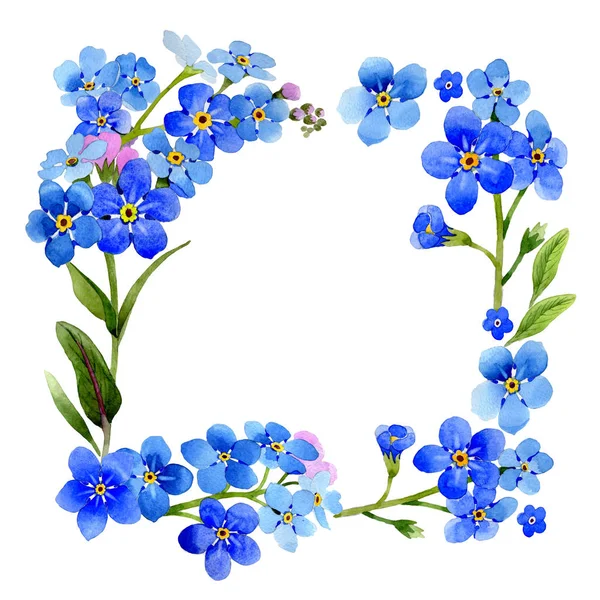 Wildflower myosotis arvensis flower frame in a watercolor style isolated. — Stock Photo, Image