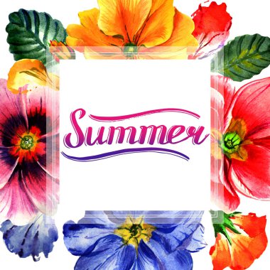 Kır çiçeği çuha çiçeği çiçek çerçeve izole bir suluboya tarzında.