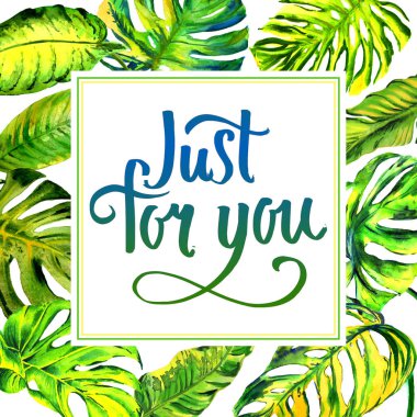 Tropikal Hawaii palmiye ağacı çerçeve izole bir suluboya tarzında bırakır..