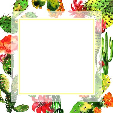 Tropikal kaktüs ağacında çerçeve izole bir suluboya tarzında.