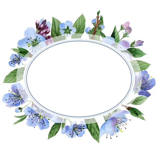 Wildflower cherry flower frame  in a watercolor style isolated. — Stock Photo, Image