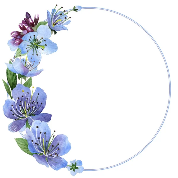 Wildflower körsbärsblommor ram i akvarell stil isolerade. — Stockfoto