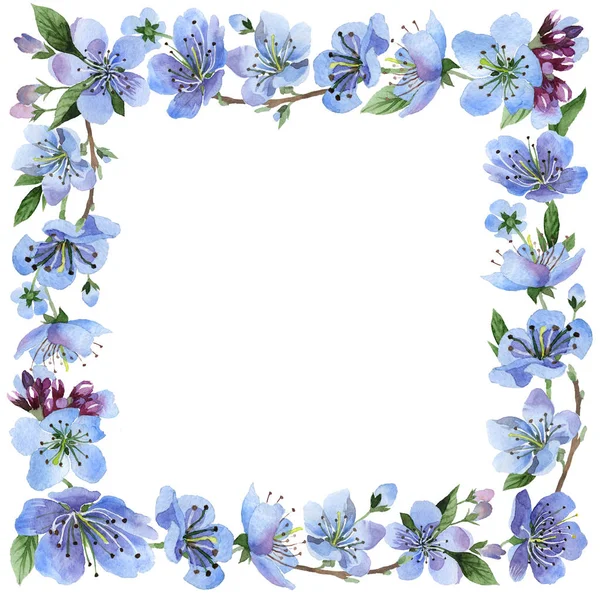 Wildflower cherry flower frame  in a watercolor style isolated. — Stock Photo, Image