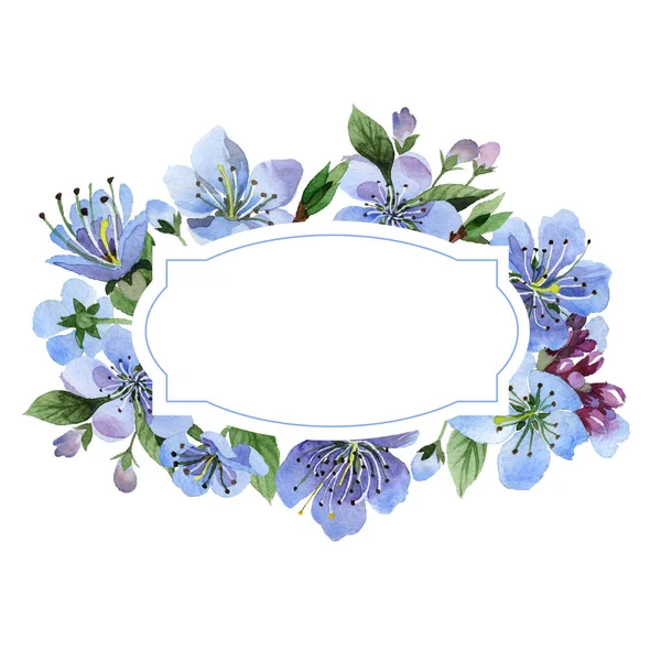 Wildflower cherry flower frame  in a watercolor style isolated. — Stock Photo, Image