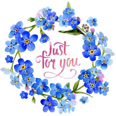 Kır çiçeği myosotis arvensis çiçek çelenk izole bir suluboya tarzında.