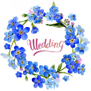 Kır çiçeği myosotis arvensis çiçek çelenk izole bir suluboya tarzında.