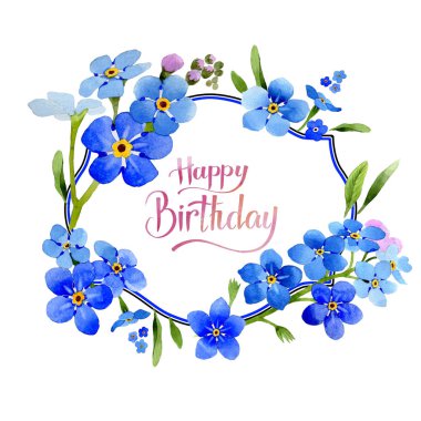 Kır çiçeği myosotis arvensis çiçek çelenk izole bir suluboya tarzında.