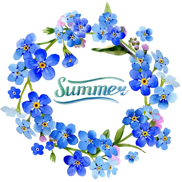 Wildflower myosotis arvensis flower wreath in a watercolor style isolated. — Stock Photo, Image