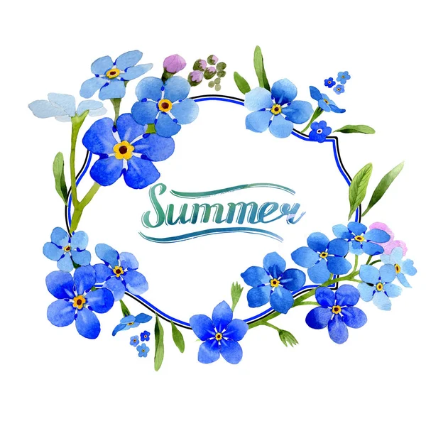 Wildflower myosotis arvensis flower wreath in a watercolor style isolated. — Stock Photo, Image
