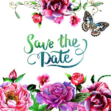 Kır çiçeği Şakayık çiçeği çerçeve izole bir suluboya tarzında.