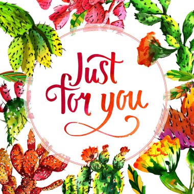 Tropikal kaktüs ağacında çerçeve izole bir suluboya tarzında.