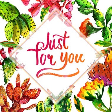 Tropikal kaktüs ağacında çerçeve izole bir suluboya tarzında.