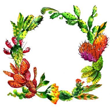 Tropikal kaktüs ağacında çerçeve izole bir suluboya tarzında.