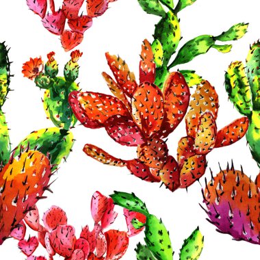 Tropikal kaktüs ağacında deseni izole bir suluboya tarzında.