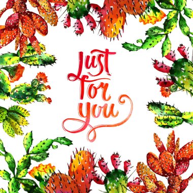 Tropikal kaktüs ağacında çerçeve izole bir suluboya tarzında.