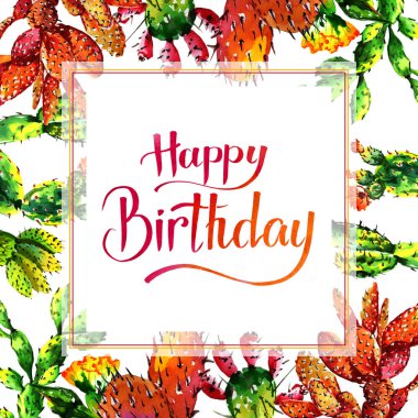 Tropikal kaktüs ağacında çerçeve izole bir suluboya tarzında.