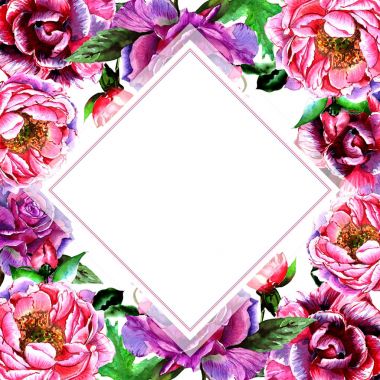 Kır çiçeği Şakayık çiçeği çerçeve izole bir suluboya tarzında.