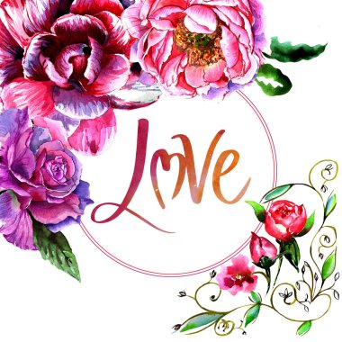 Kır çiçeği Şakayık çiçeği çerçeve izole bir suluboya tarzında.