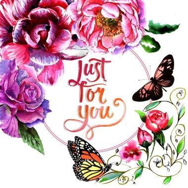 Kır çiçeği Şakayık çiçeği çerçeve izole bir suluboya tarzında.