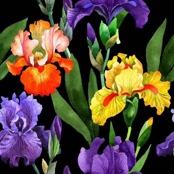 Padrão de flor de íris de flores silvestres em um estilo aquarela isolado . — Fotografia de Stock