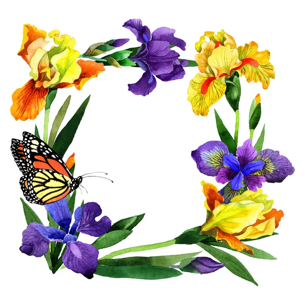 Wildflower iris flower frame in a watercolor style isolated. — Stock Photo, Image