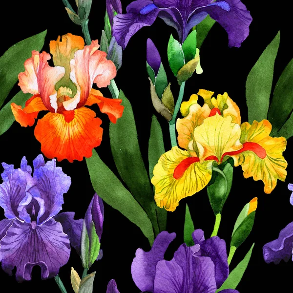 Wildflower iris blommönster i akvarell stil isolerade. — Stockfoto