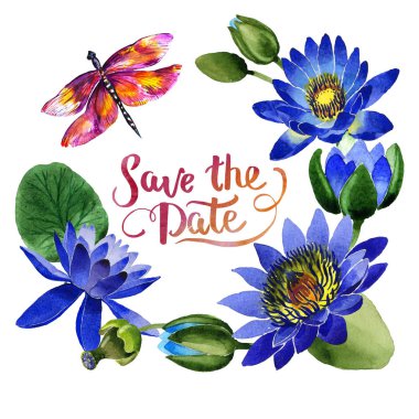 Kır çiçeği mavi lotus çiçek çerçeve izole bir suluboya tarzında.