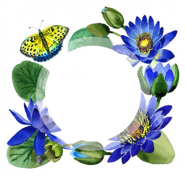 Kır çiçeği mavi lotus çiçek çerçeve izole bir suluboya tarzında.