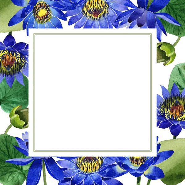 Дика квіткова рамка синього лотоса в акварельному стилі ізольована . — стокове фото