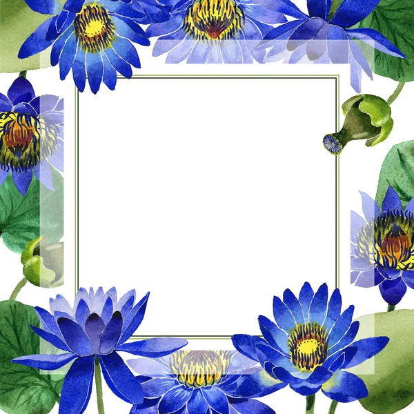 Fiore di loto blu cornice fiore in stile acquerello isolato . — Foto Stock