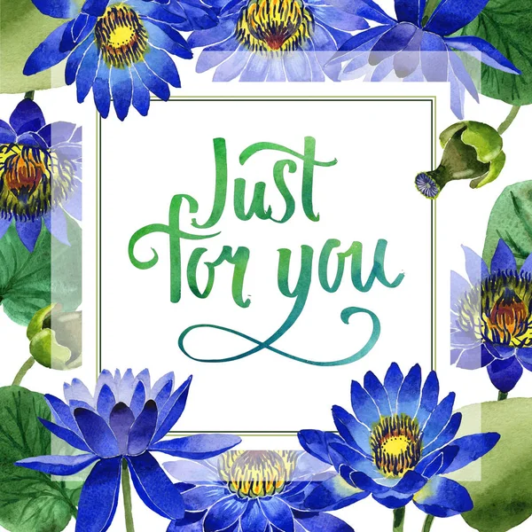 Wildblume blau Lotusblume Rahmen in einem Aquarell-Stil isoliert. — Stockfoto