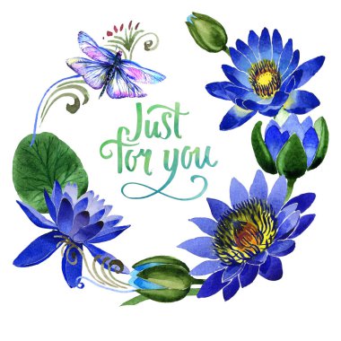 Kır çiçeği mavi lotus çiçek çerçeve izole bir suluboya tarzında.