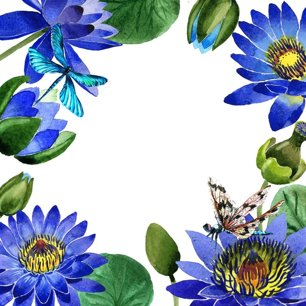 Wildflower blue lotus flower frame in a watercolor style isolated. — Stock Photo, Image