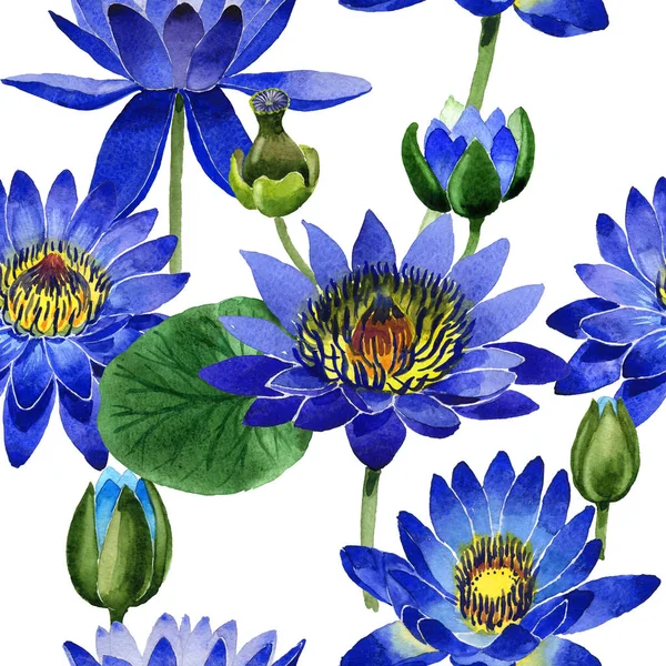 Wildflower blue lotus flower pattern in a watercolor style isolated.