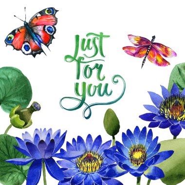 Kır çiçeği mavi lotus çiçek çerçeve izole bir suluboya tarzında.