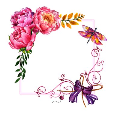 Kır çiçeği Şakayık çiçeği çerçeve izole bir suluboya tarzında.