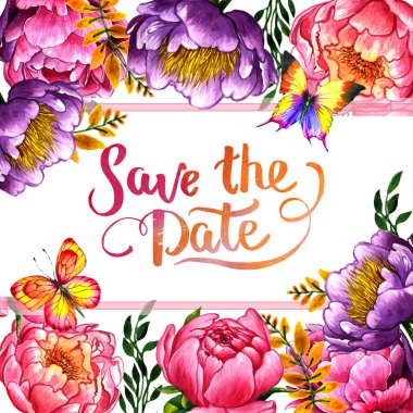 Kır çiçeği Şakayık çiçeği çerçeve izole bir suluboya tarzında.